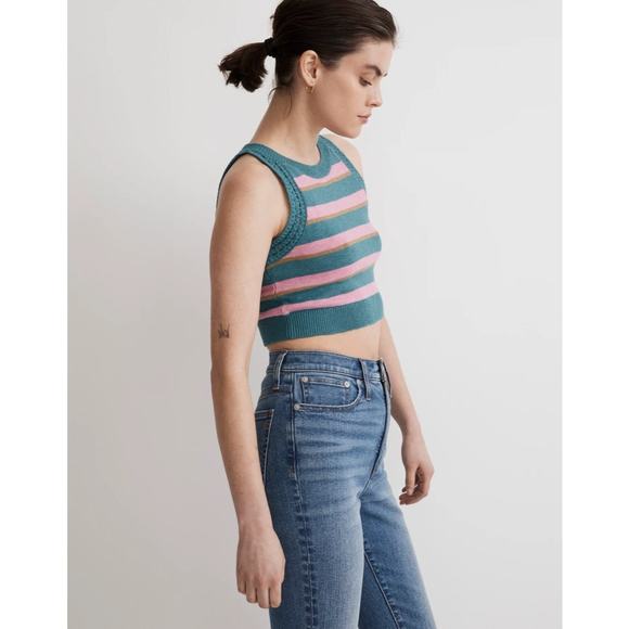 NWT Madewell Women's Crochet-Trim Striped Crop Tank Top Size Large Multicolor - Picture 2 of 9